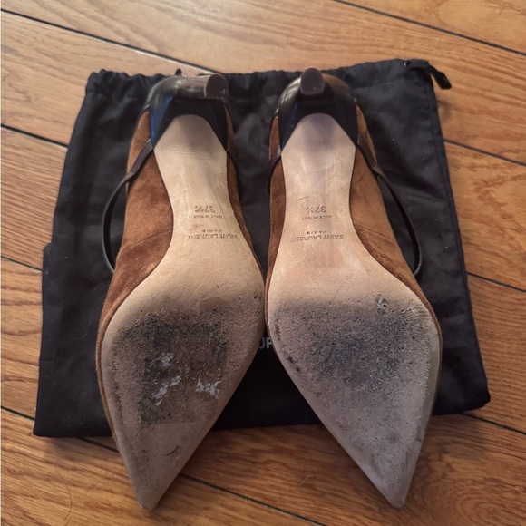 Saint Laurent Women's Suede & Brown Leather Heels. - Picture 3 of 5